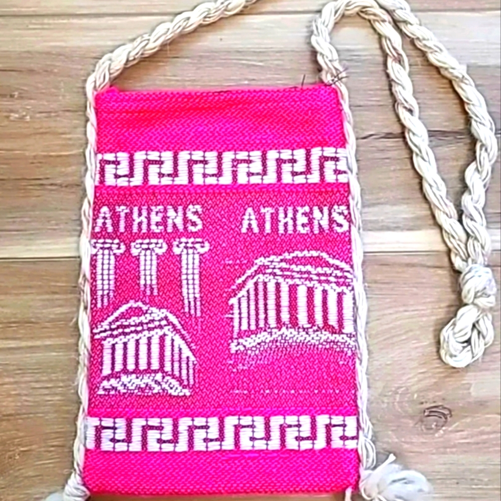 Vintage Athens Themed Woven Crossbod Bag 10"x7"